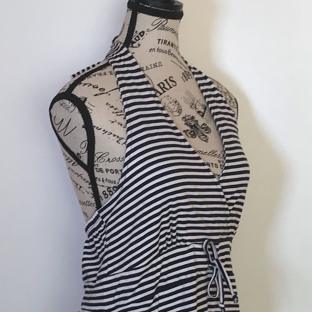 ⚓️NWOT⚓️ VENUS NAUTICAL COTTON HALTER DRESS Sz. Med. MID LENGTH Navy/White